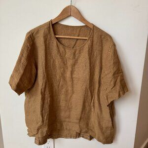 Eliza Faulkner Caramel Linen Oversized Boxy Tee